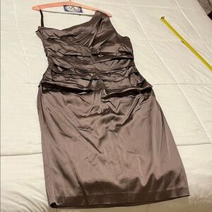 Suzi Chin for Maggy Boutique Chocolate One-Shoulder Dress